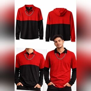 Hot Topic Red & Black Layered Chain Polo Shirt – Goth Streetwear – Men’s